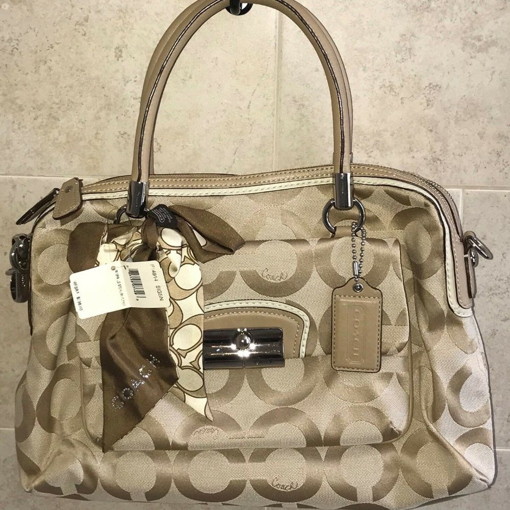 COACH OpArt Logo Beige Cream Kristin Satchel Bag